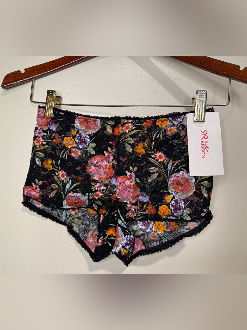 NWT Ruby Ribbon Floral Lace Panties - Black and Multicolor